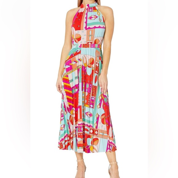 NWT Donna Morgan Maisie Pleated Maxi Sundress Aqua Citrus size 8 - Picture 1 of 15